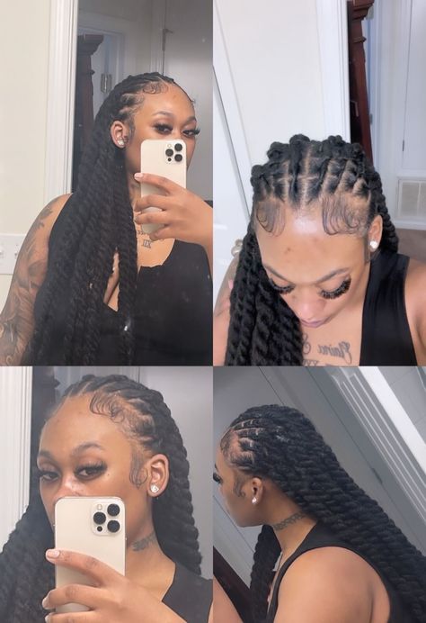 Formal Hairstyles For Long Locs, Twists That Look Like Locs, Two Braids Loc Styles, Loc Elegant Styles, Braid Out Locs Styles, Loc Extension Hairstyles, Girl Retwist Styles, Cornrows Over Locs, Boho Twists Over Locs