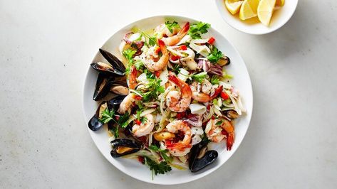 Italian Seafood Salad Recipe, Italian Seafood Salad, Italian Seafood, Sea Food Salad Recipes, Seven Fishes, Christmas Side, Christmas Side Dishes, Italian Christmas, Seafood Salad