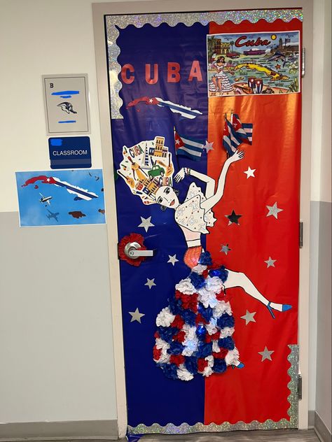 Chile Classroom Door, Cuba Door Decoration, Cuba Bulletin Board Ideas, Hispanic Heritage Month Bulletin Board, Hispanic Heritage Month Crafts, Hispanic Countries, Heritage School, Class Door, Diy Classroom Decorations