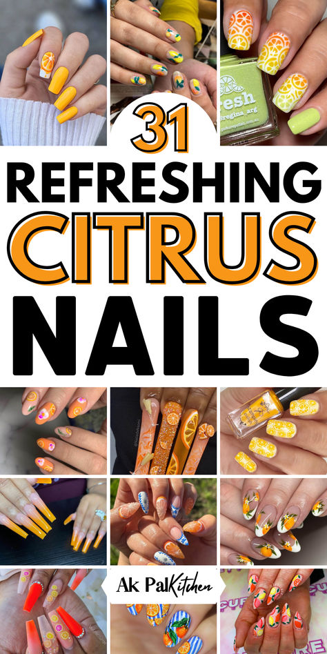 Get ready to zest up your look with some vibrant citrus nails! Embrace the sunny vibes of summer with refreshing summer nail ideas featuring playful citrus nail art designs. Add freshness to your manicure with charming citrus fruit nail art, including juicy lemon nails, tangy orange nails, and zesty lime nails. Elevate your nail game with delightful citrus slice nail art, citrus French tip nails, & ombre nails featuring a spectrum of citrus hues. Get inspired with these Citrus nail inspirations! Citrus Nail Designs, Orange Citrus Nails, Citrus Nail Art, Orange Slice Nails, Lime Nail Art, Lemon Nails Designs, Citrus Nails, French Tip Nails Ombre, Vacation Nail Art