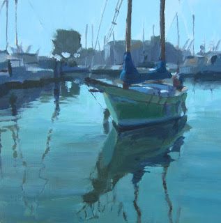 Kaethe Bealer Painting: Green Sailboat Sailing Art, Arts Stream, Marine Painting, Sailboat Painting, Marine Art, Boat Painting, Water Reflections, Water Art, Types Of Painting