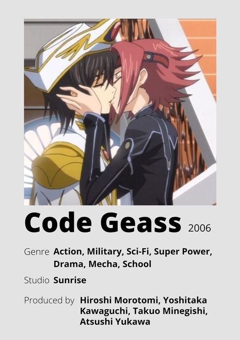 Code Geass Aesthetic, Best Action Romance Anime, Code Geass Anime, Magical Anime, Poster Information, Anime Minimalist Poster, Amnesia Anime, Anime Websites, Anime List