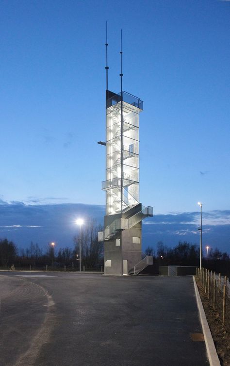 Watch Tower Design, Mall Facade, Landscape Stairs, Floating Architecture, Fire Hall, Lookout Tower, Facade Lighting, Industrial Architecture, Tower Design