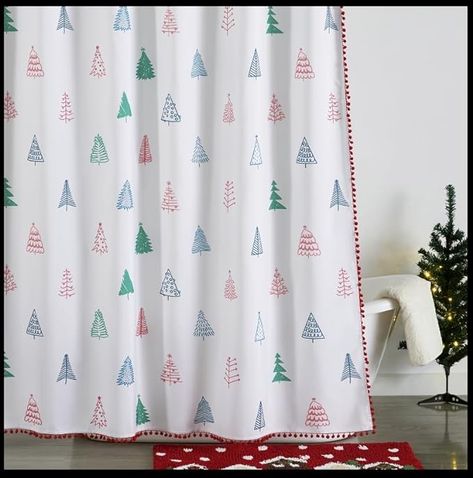 Aldopein Boho Christmas Shower Curtain with Pompom Bohemian Modern Bathroom Decorations, Cute Hand Drawn Pastel Colorful Xmas Tree Winter Themed Holiday Kids Aesthetic Christmas Shower Curtain Set Bathroom Holiday Decor, Holiday Shower Curtains, Christmas Shower Curtain, Diy Shower Curtain, Red Trees, Kids Aesthetic, Bathroom Decorations, Holiday Kids, Christmas Bathroom Decor