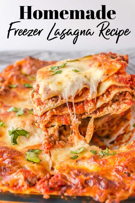 Lasagna Recipe Freezer Friendly, Frozen Lasagna Recipe Freezer Meals, Lasagna Recipe For Freezing, Easily Freezable Meals, Easy Freezer Lasagna, Freezable Lasagna Recipe, Lasagna Frozen Meal, Make Ahead Freezer Lasagna, Mini Freezer Lasagna