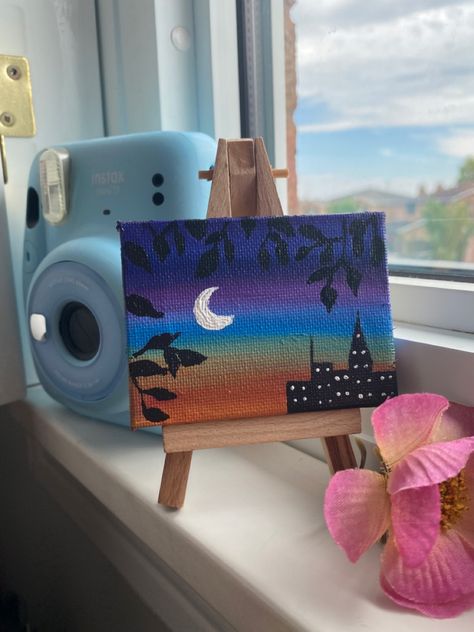 Ready for purchase on Etsy! #deskdesign #painting #canvaspaintingideas #canvasartpainting #aesthetic #homedecorideas Mini Easel Painting, Easel Painting Ideas, Aesthetic Desk Decor, Mini Easel, Easel Painting, Aesthetic Desk, Mini Desk, Room Desk, Mini Canvas Art