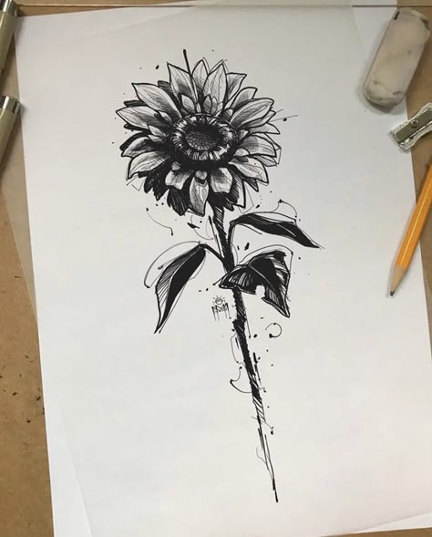 Sunflower Tattoo Shoulder, Sunflower Tattoos, Sunflower Tattoo Design, Wings Tattoo, Sunflower Tattoo, Cover Up Tattoos, Dope Tattoos, Blackwork Tattoo, Skin Art