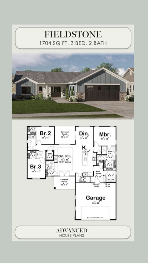 Facebook Rambler House, Advanced House Plans, Tiny Home Ideas, Create Ads, Information Center, Consumer Health, House Floor, Covered Porch, House Floor Plans