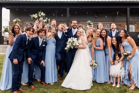 Navy Blue Suit Light Blue Dress, Navy Groomsmen Blue Bridesmaids, Light Blue Bridesmaid Dresses With Navy Suits, Weddings With Navy Blue Suits, Navy Suit Light Blue Bridesmaids, Blue Bridesmaid And Black Groomsmen, Navy Blue Suits And Bridesmaid Dresses, Light Blue Tie With Navy Suit, Navy Groomsmen Suits And Green Bridesmaids