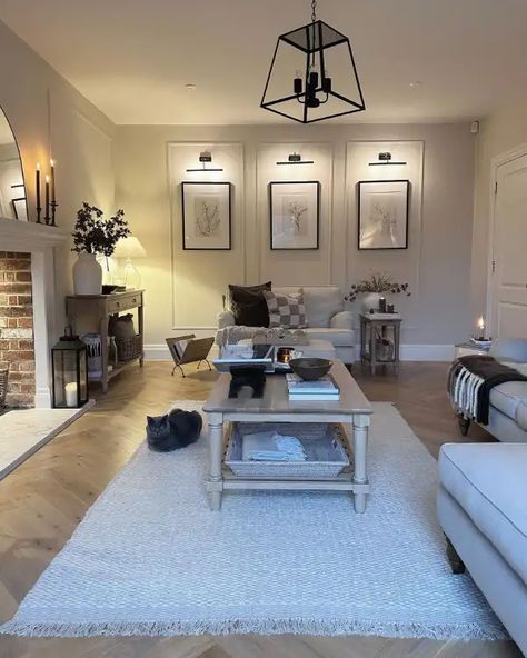 Skimming Stone Living Room, Pebble Interior, Farrow Ball Skimming Stone, Dark Floorboards, Dulux Egyptian Cotton, Elephants Breath, Skimming Stone, Neutral Bedrooms, Living Room Green