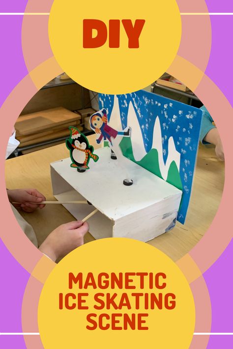 Create an ice skating theatre with magnetic twirling skaters from a book cover box. This is a fun DIY toy idea and makes an interesting Winter STEM craft for children. Magnetic Ice Skating Craft, Ice Skating Craft, Winter Stem, Craft For Children, Stem Crafts, Ice Skating Rink, Fun Diy, Winter Crafts, Covered Boxes