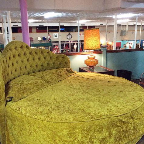 Cool Crushed Velvet Round Bed circa 1960's 70s Round Bed, Circle Bed Aesthetic Vintage, 70s Circle Bed, Curcle Bed, Vintage Circle Bed, Vintage Round Bed, Circle Bed Frame, Round Bed Aesthetic, Circle Bed Aesthetic