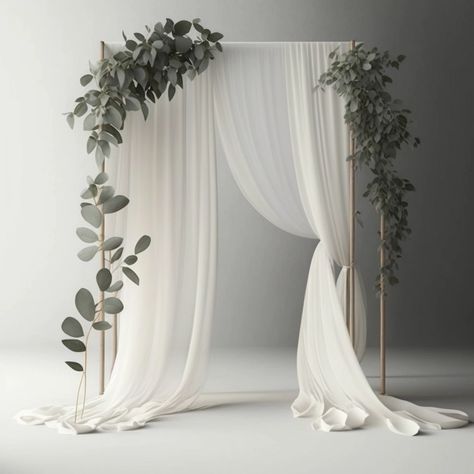 Classy Photo Booth Backdrops, Wedding Arch Draped Fabric, Chiffon Arch Wedding, Wedding Arch Draping Ideas, Arch Draping Wedding, Simple Arch Decor, Small Wedding Backdrop, Minimalist Wedding Decor Outdoor, Wedding Arch Drapes