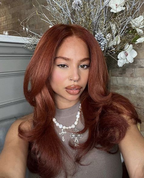 Light Skin Hair Dye, Ginger Brows On Black Women, Ginger Curly Hair Black Women, Asian Ginger Hair, Light Brown Ginger Hair, Brick Red Hair, Ginger Black Women, Deep Ginger Hair, Hair Colors For Hazel Eyes