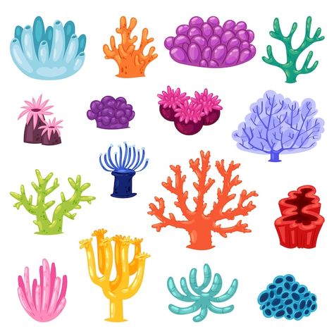 Free Vector | Colección de corales en diseño plano Undersea Illustration, Coral Vector, Coral Reef Drawing, Coral Drawing, Coral Painting, Cartoon Sea Animals, Underwater Painting, Ocean Reef, Sea Plants