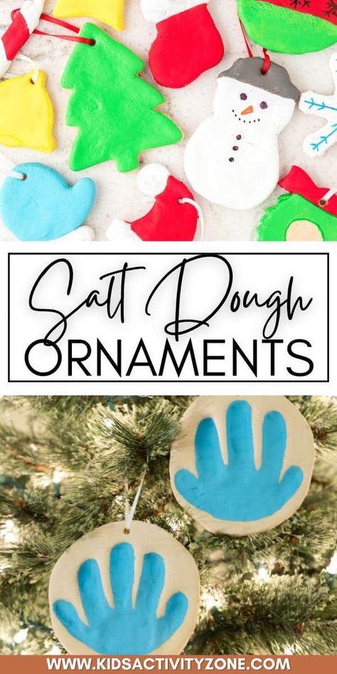 Make these adorable Salt Dough Ornaments with our easy salt dough recipe. This classic craft is perfect for an easy Christmas craft. They make great homemade gifts and keepsakes to treasure for years to come. Salt Dough Ornaments Recipe, Diy Salt Dough Ornaments, Ornaments Recipe, Dough Crafts, Dough Art, Salt Dough Christmas Ornaments, Handprint Christmas Tree, Easy Christmas Craft, Salt Dough Recipe