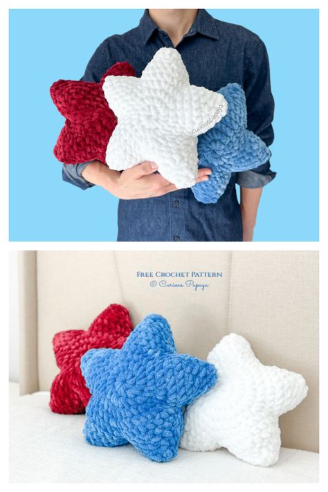 Amigurumi Star Pillow Free Crochet Patterns - DIY Magazine Free Crochet Patterns One Color, Free Giant Crochet Patterns, Big Plushie Crochet Pattern Free, Crochet Blanket Yarn Amigurumi, Fun Easy Crochet Projects, Blanket Yarn Crochet Patterns Free, Crochet Moon Pattern Free, Jumbo Crochet Plushies Pattern Free, Plushie Patterns Crochet