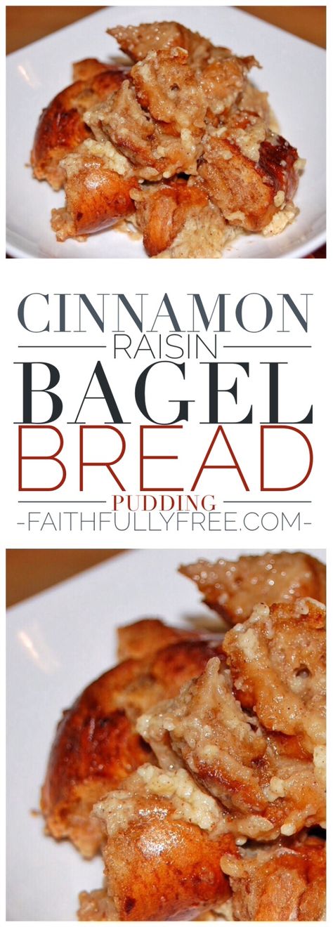 Bagel Bread Pudding Recipe, Sweet Bread Pudding Recipe, Bagel Bread Pudding, Cinnamon Dessert Recipes, Cinnamon Bagels, Cinnamon Desserts, Cinnamon Raisin Bagel, Bread Cinnamon, Bagel Bread