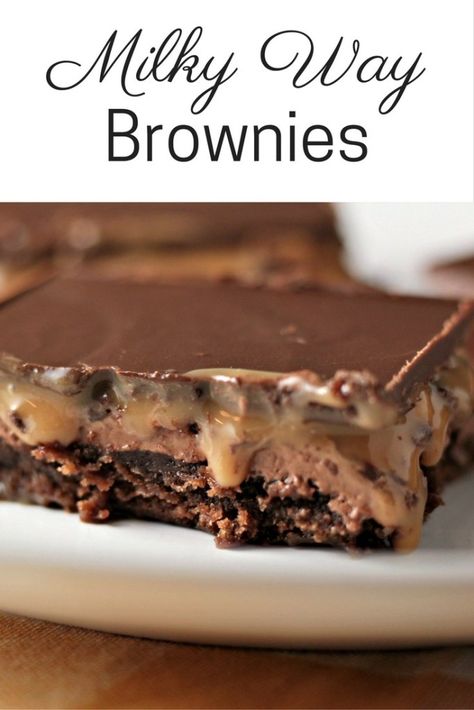 Milky Way Brownies - Mindy's Cooking Obsession Milkyway Desserts, Homemade Nougat, Fingerfood Recipes, Holiday Deserts, Boxed Brownies, Brownie Toppings, Cookies Brownies, Recipes Sweet, Special Desserts