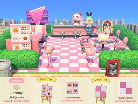 Sliferjam no Twitter: "Here's a few of my custom designs in Animal Crossing! #ACNHDesign #ACNH https://t.co/MhvC8dMqtc" / Twitter Acnh Diner, Kidcore Animal Crossing, Pink Animal Crossing, Cute Animal Crossing, Diner Menu, Acnh Custom Designs, Animal Crossing Codes, Acnh Designs, Pink Animals