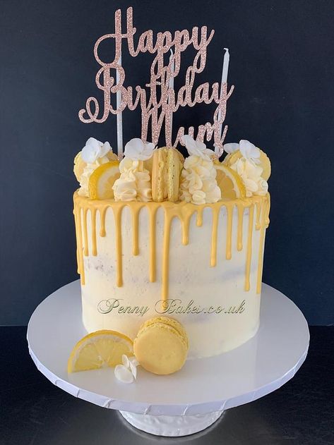 Lemon cake by Penny Sue Lemon Birthday Cake Decoration, Lemon Birthday Cake, 27th Birthday Cake, Lemon Birthday Cakes, Lemon Birthday, Rabbit Cake, Adult Birthday Cakes, Lemon Filling, 27th Birthday