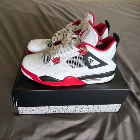 Jordan 4 fire red Jordan 4s Red Cement, Jordan 4 Rouge, Jordan Rouge, Fire Red Jordan 4, White And Red Shoes, Fire Red 4s, Jordan 4s Outfit, Velvet Jordans, Red And White Jordans