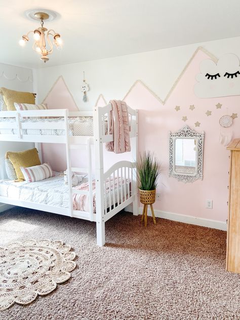 Twin Girl Bedrooms Bunk Beds, Sisters Bedroom Bunkbeds, Sisters Bedroom Ideas Shared Rooms Bunkbed, Room Ideas For 2 Sisters Small Room, Girly Wall Decor Bedroom Ideas, Room Makeover For 2 Sisters, Sisters Bedroom Ideas Bunk Bed, Girl Bunkbeds Room Ideas, Sisters Bedroom Ideas Shared Rooms