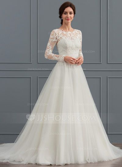 [£175.00] Ball-Gown Scoop Neck Sweep Train Tulle Wedding Dress Gown Princess, Dress Train, Bow Wedding Dress, Ball Gowns Princess, Ruffle Wedding Dress, Chiffon Wedding Dress, Wedding Dress Chiffon, Wedding Dress Train, Satin Wedding Dress