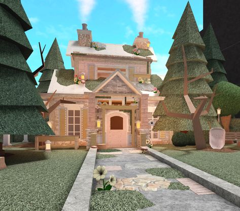 Up on insta @_bloxburg_builds__ Cottage Core Bloxburg House, Cottage Layout, Bloxburg Cottage, Cottage House Interior, Cottagecore House, Cottage Core House, Two Story House Design, Houses Bloxburg, Small House Layout