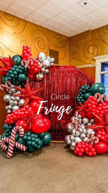 Christmas Fringe Backdrop, Christmas Party Backdrop, Company Christmas Party, Fringe Backdrops, Christmas Event, Twist And Shout, Christmas Balloons, Christmas Backdrops, Party Backdrop