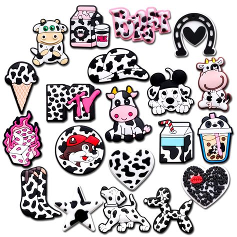 PRICES MAY VARY. Cow Charms:Each set contains 20pcs different cow print shoe decoration charms, allowing you to freely match different styles to make your shoes more colorful. High Quality Materials:Each dairy cattle charms is made of PVC material,non-toxic,harmless,and environmentally friendly. Bright Colors:Bright colors can make your life rich and colorful, making every piece of clothing you wear interesting.The charms are widely used, such as clogs, sandals, beach shoes, sports shoes, bracel Cow Crocs, Cow Sandals, Cute Cow Slippers, Cow Crocs Charms, Disney Shoe Charms Jibitz, Dairy Cattle, Preppy Shoes, Clog Sandals, Croc Charms