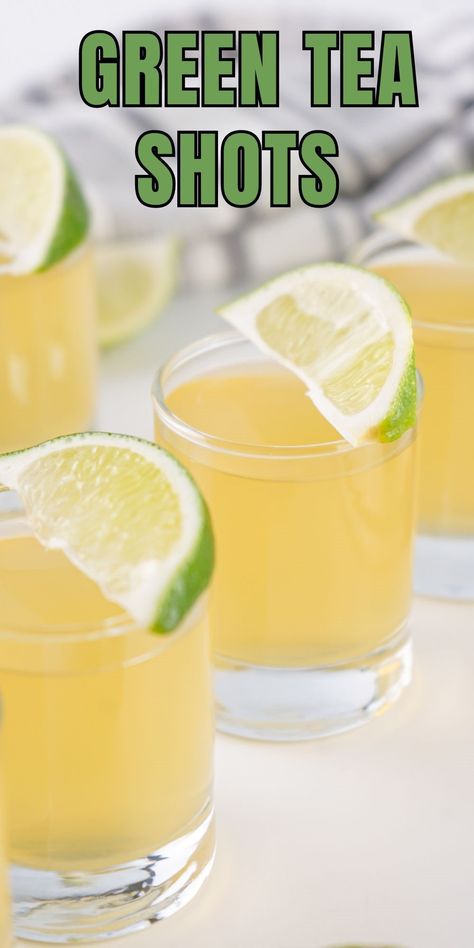 Looking for a fun and fruity cocktail to enjoy this summer? Try our Green Tea Shots! Despite the name, these shots don't actually contain green tea. Instead, they're a delightful blend of Irish whiskey, peach schnapps, sour mix and soda, creating a refreshing and flavorful experience. Garnish with lime wedges for a pop of citrus and enjoy these vibrant shots at your next gathering. They're perfect for summer parties by the pool or on the back deck. Cheers to good times and great drinks! Green Tequila Drinks, Fruity Cocktail, Cranberry Vodka, Cocktail Drinks Alcoholic, Mocktail Recipes, Cocktail And Mocktail, Sour Mix, Alcoholic Cocktails, Fruity Cocktails