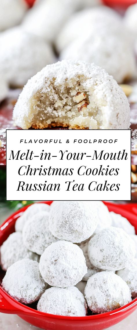 Image for Melt-in-Your-Mouth Christmas Cookies Russian Tea Cakes Russian Teacakes Cookies, Russian Cookies Christmas, Russian Tea Balls Recipe, Russian Tea Balls, Russian Tea Party, Russian Cookies Recipes, Czech Christmas Cookies, Winter Cookie Flavors, Unusual Christmas Cookies