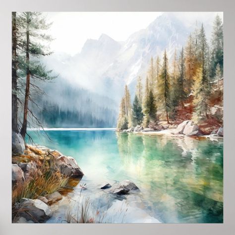 Banff Painting, Canada Watercolor, National Park Artwork, Mountain Lake Landscape, Lake Watercolor, Lake Landscape, Watercolor Landscape Paintings, Watercolor Art Lessons, Breathtaking Beauty