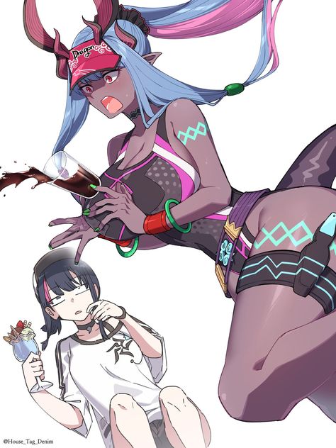 댤가 on Twitter: "Summer Ibuki and Erice #FGO https://t.co/jqpyPFxtt3" / Twitter Ibuki Douji, Berserker Fate, Body Markings, Blue Eyes Blue Hair, Fate Stay Night Anime, Multicolored Hair, Pink One Piece, Eyes Blue, Black One Piece Swimsuit