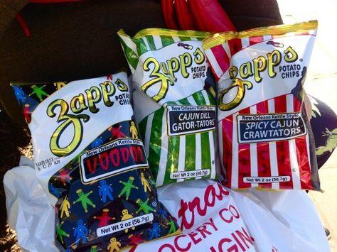 Zapp,s Potato Chips.New Orleans favorite! Louisiana Themed Party Food, New Orleans Party Food, New Orleans Birthday Party, New Orleans Birthday Party Theme, New Orleans Candy, New Orleans Wedding Food, New Orleans Party Favors, New Orleans Themed Party Favors, New Orleans Bachelor Party