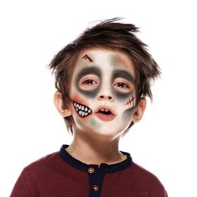 How to face paint a Zombie | Snazaroo.co.uk Bear Face Paint, Zombie Face Paint, Face Paint Party, Paint Guide, Paint Face, Zombie Face, Face Paint Kit, Lion And Unicorn, Face Painting Easy