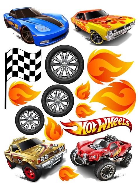 Hot Wheels Cake Topper Printable Free, Hot Wheels Cake Topper Printable, Topper Hot Wheels, Hot Wheels Cupcakes Toppers, Hot Wheel Printables, Hot Wheels Cupcakes, Hot Wheels Themed Birthday Party, Bolo Hot Wheels, Horse Birthday Cake