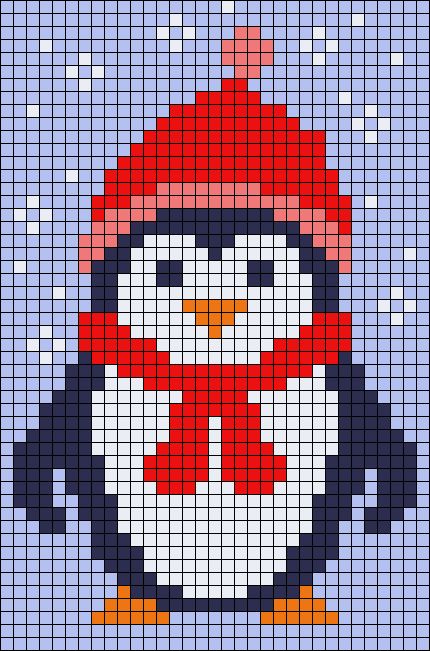 Penguin Alpha Pattern, Christmas Knitting Charts, Alpha Cross Stitch Patterns, Christmas Pixel Grid, Alpha Pattern Christmas, Christmas Alpha Patterns, Winter Pixel Art, Cross Stitch Christmas Patterns, Pixel Art Noel