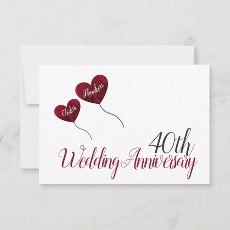 40th Ruby wedding anniversary red heart balloons RSVP Card Red Heart Balloons, Ruby Wedding Anniversary, 40th Wedding Anniversary, Ruby Wedding, Anniversary Invitations, Red Balloon, Rsvp Wedding Cards, Heart Balloons, Wedding Rsvp