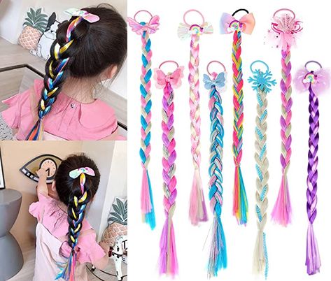 Braided Hair Extensions, Black Kids Braids Hairstyles, Rainbow Braids, Unicorn Bracelet, Braid Clips, Mermaid Braid, Colored Hair Extensions, Colored Braids, Ponytail Hair Extensions