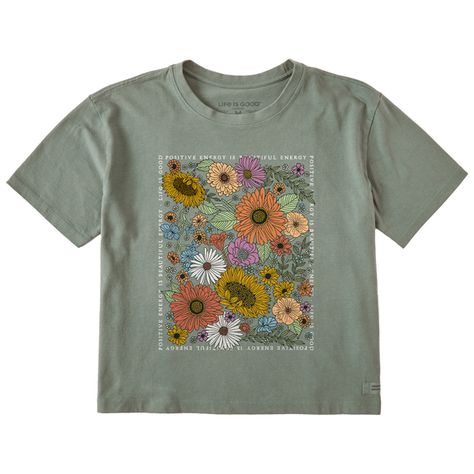 Women's Crafty Beautiful Energy Wildflowers  Boxy Crusher Tee Life Is Good Shirts, Beautiful Energy, Garden Shirt, Womens Graphic Tees, Christmas Board, Retro Graphic Tees, Fall Capsule Wardrobe, Finders Keepers, Boxy Tee