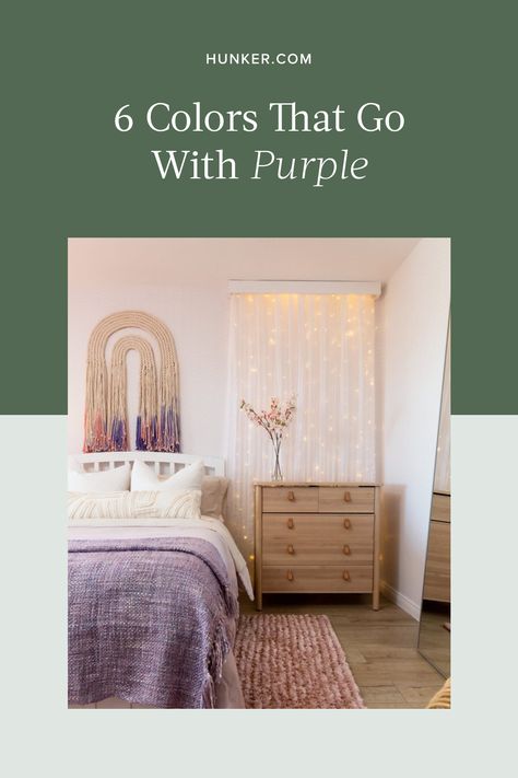 Bedding For Purple Walls, Lavender Bedroom Walls Inspiration, Light Purple Boho Bedroom, Purple Wall Room Ideas Bedrooms, Purple Green Bedroom Ideas, Purple And Tan Bedroom, Dusty Lavender Bedroom, Purple Comforter Bedroom Ideas, Teen Purple Bedroom