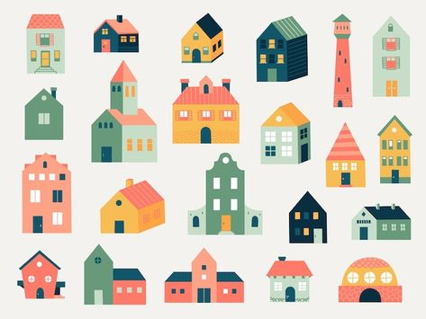 Vector doodle colored houses abstract ha... | Premium Vector #Freepik #vector #neighborhood #house-illustration #house #town-house Vector Building Illustration, Neighborhood Illustration, Street Branding, Neighborhood Houses, House Vector Illustration, Denmark House, Small Neighborhood, House Illustrations, Colored Houses