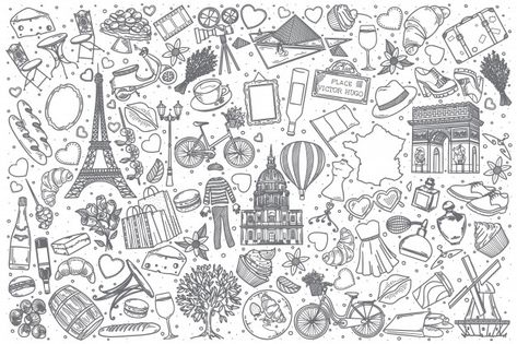 Hand drawn france doodle set | Premium Vector #Freepik #vector #coffee #heart #hand #line France Doodles, Paris Background, Travel Doodles, Set Background, Paris Holiday, Doodle Art Drawing, St Valentine, France Map, Travel Illustration