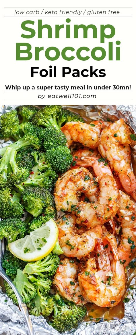 Shrimp and Broccoli Foil Packs with Garlic Lemon Butter Sauce - #shrimp #broccoli #lowcarb #eatwell101 #recipe - Whip up a super tasty meal in under 30 minutes! - #recipe by #eatwell101® Shrimp And Broccoli Foil Packs, Garlic Lemon Butter Sauce, Shrimp Broccoli, Foil Pack Meals, Foil Packs, Foil Packet, Shrimp And Broccoli, Best Seafood Recipes, Shrimp Recipes For Dinner