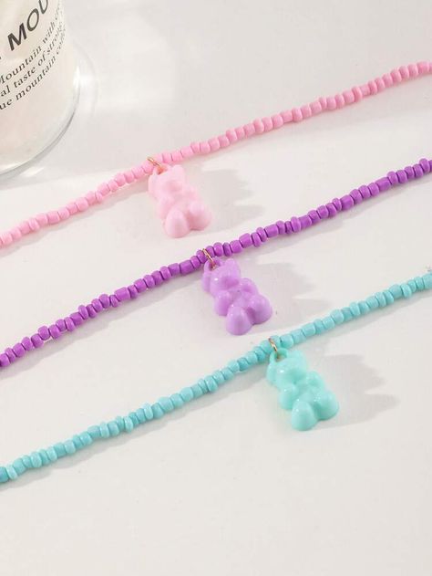 3pcs Bear Charm Beaded Necklace | SHEIN USA Bead Charms, Beaded Necklace