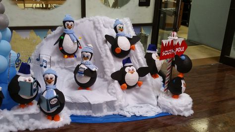 Penguin Window Display, Winter Gala, Christmas Budget, Christmas Door Decorating Contest, Winter Carnival, Door Decorating Contest, Ice Palace, Christmas Window Display, Penguin Christmas