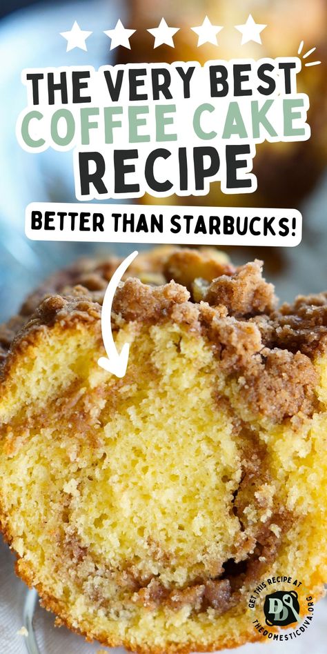 Best ever coffee cake recipe using yellow box cake mix. Better than Starbucks, the ultimate copycat recipe full of cinnamon flavor baked in a bundt pan without sour cream or buttermilk topped with a crumb topping. Coffee Cake Sallys Baking, Bus Quick Velvet Crumb Coffee Cake, Best Cinnamon Coffee Cake, Easy Coffee Cake With Yellow Cake, Streusel Coffee Cake Recipes, The Best Coffee Cake Ever, Sour Cream Coffee Cake Recipe Easy, Best Coffee Cake Recipes Bundt, Easy Coffee Cake Loaf