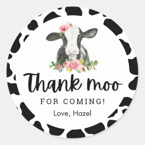 Thank Moo For Coming Cow Birthday Thank You Classi for $7.60 - Birthday Stickers Cow 1st Birthday, Cow Baby Shower Invitations, Cow Stickers, Birthday Cow, Kids Party Crafts, Cow Baby Showers, Cow Birthday, Birthday Party Design, 1st Birthday Themes